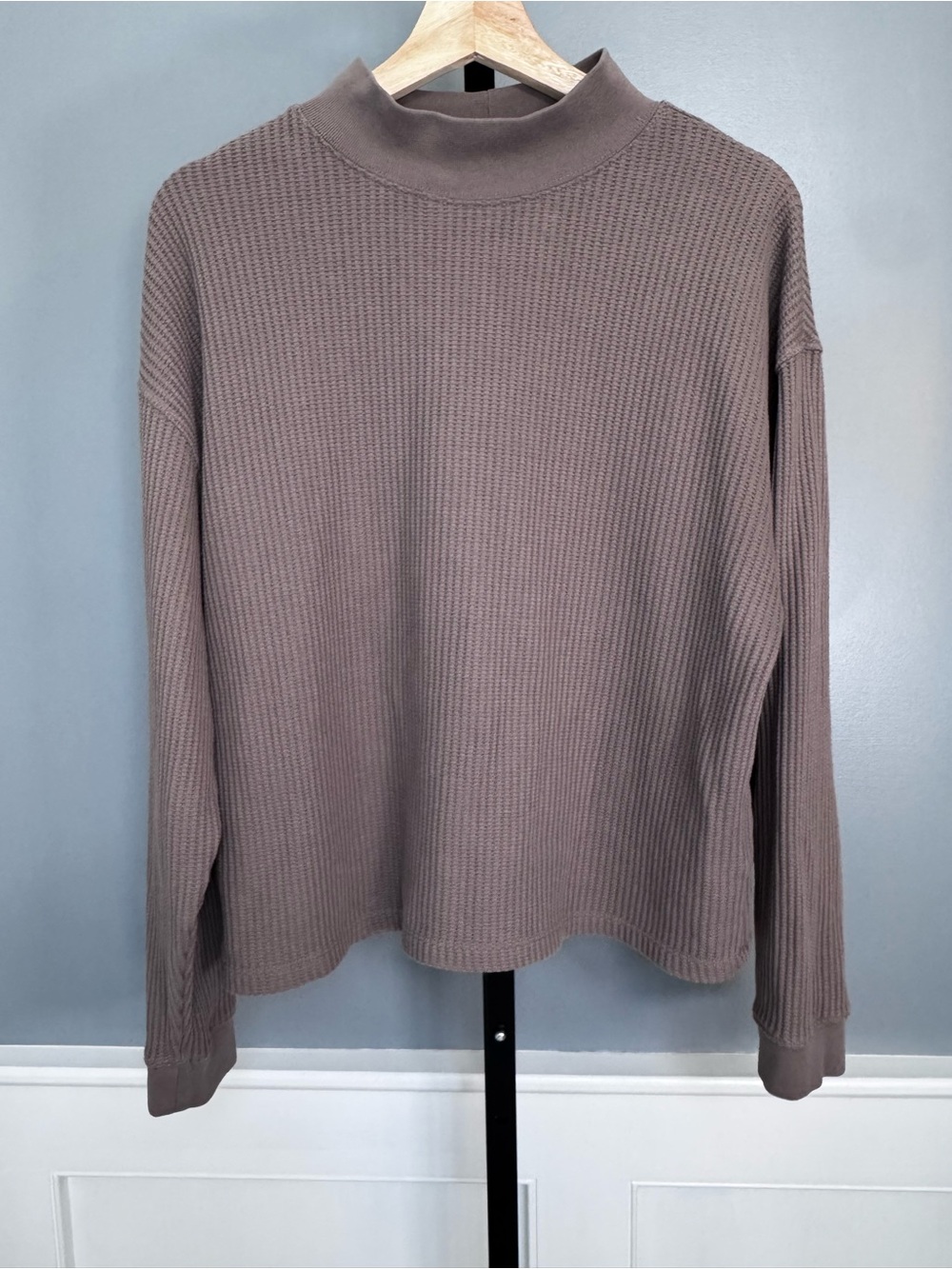 GAP Factory Cozy Waffle Knit Mock Neck Top Women’s Large Plymouth Rock Brown